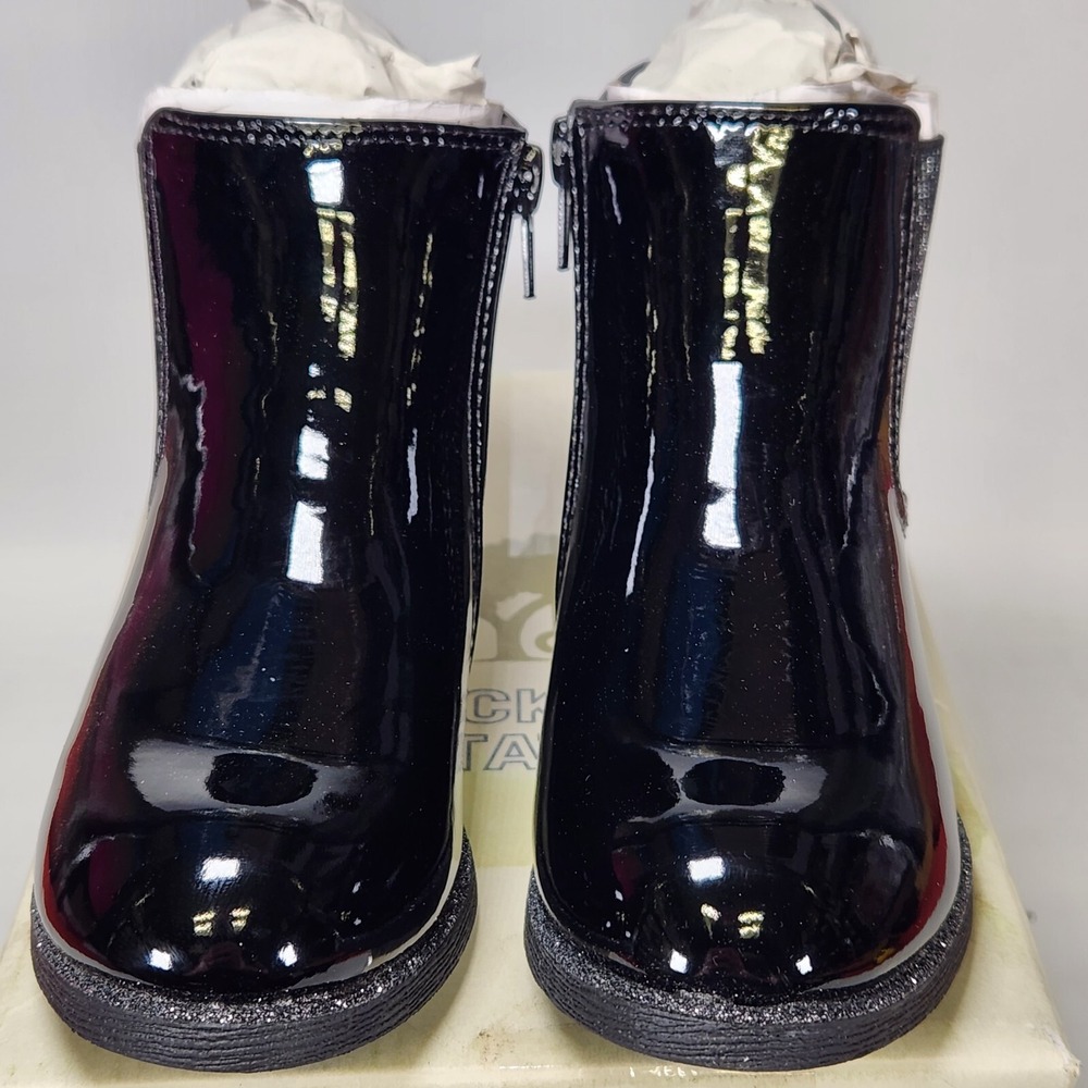 Tucker + Tate Baylee Black Patent Glitter Leopard Chelsea Boots Size 11 Kids - Picture 2 of 7